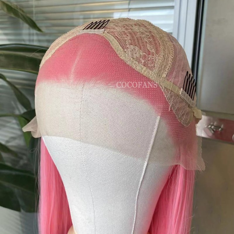 Pink Lace Front Wig for Women - Long Silky Straight Synthetic Hair | Glueless Natural Hairline, Heat Resistant