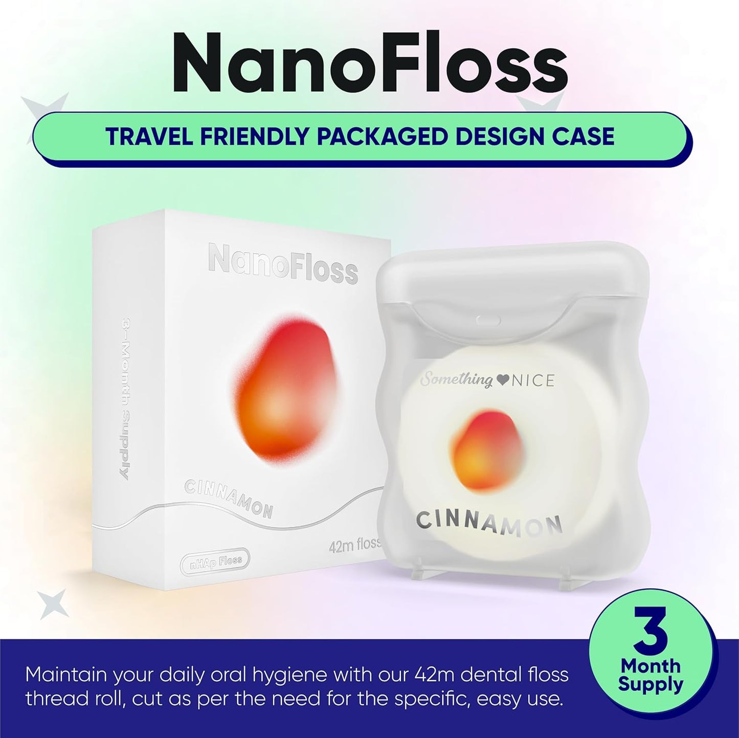 NanoFloss Threader - Vegan Dental Floss with Nano Hydroxyapatite for Enamel Care | Kid-Friendly, Cinnamon Flavor, 42M