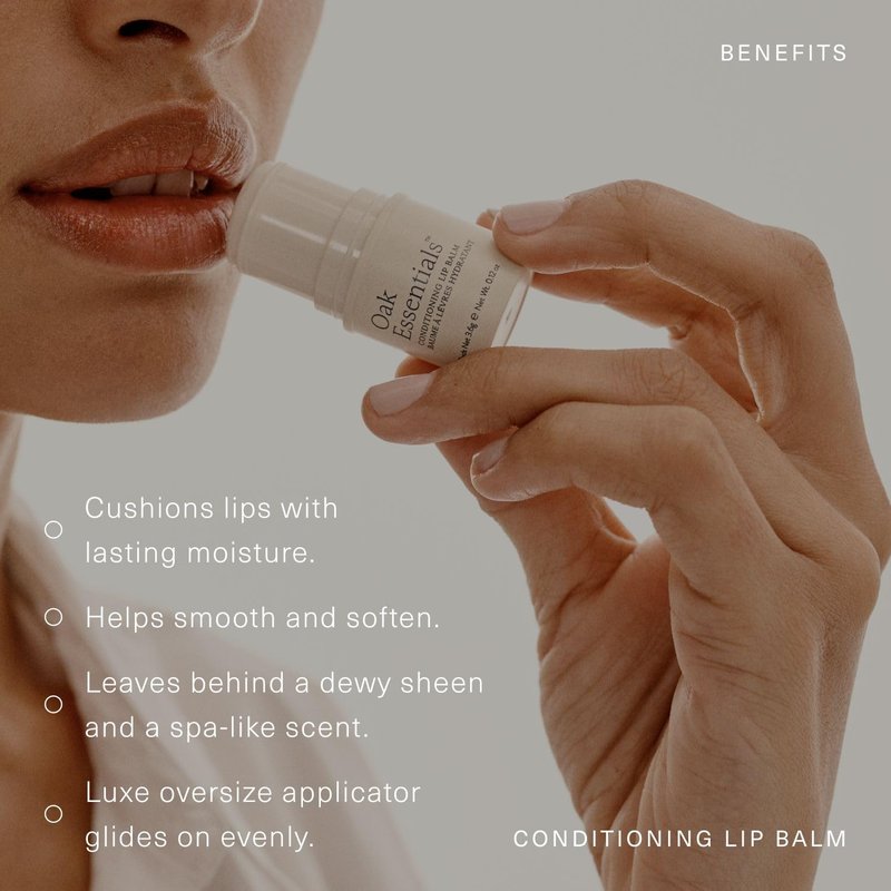 Oak Essentials Conditioning Lip Balm, Ultra-Hydrating Moisturizer with Shea Butter and Argan Oil, Nourishing Antioxidant-Rich Lip Care for Dry, Chapped Lips, Clear Dewy Sheen, 3.6g