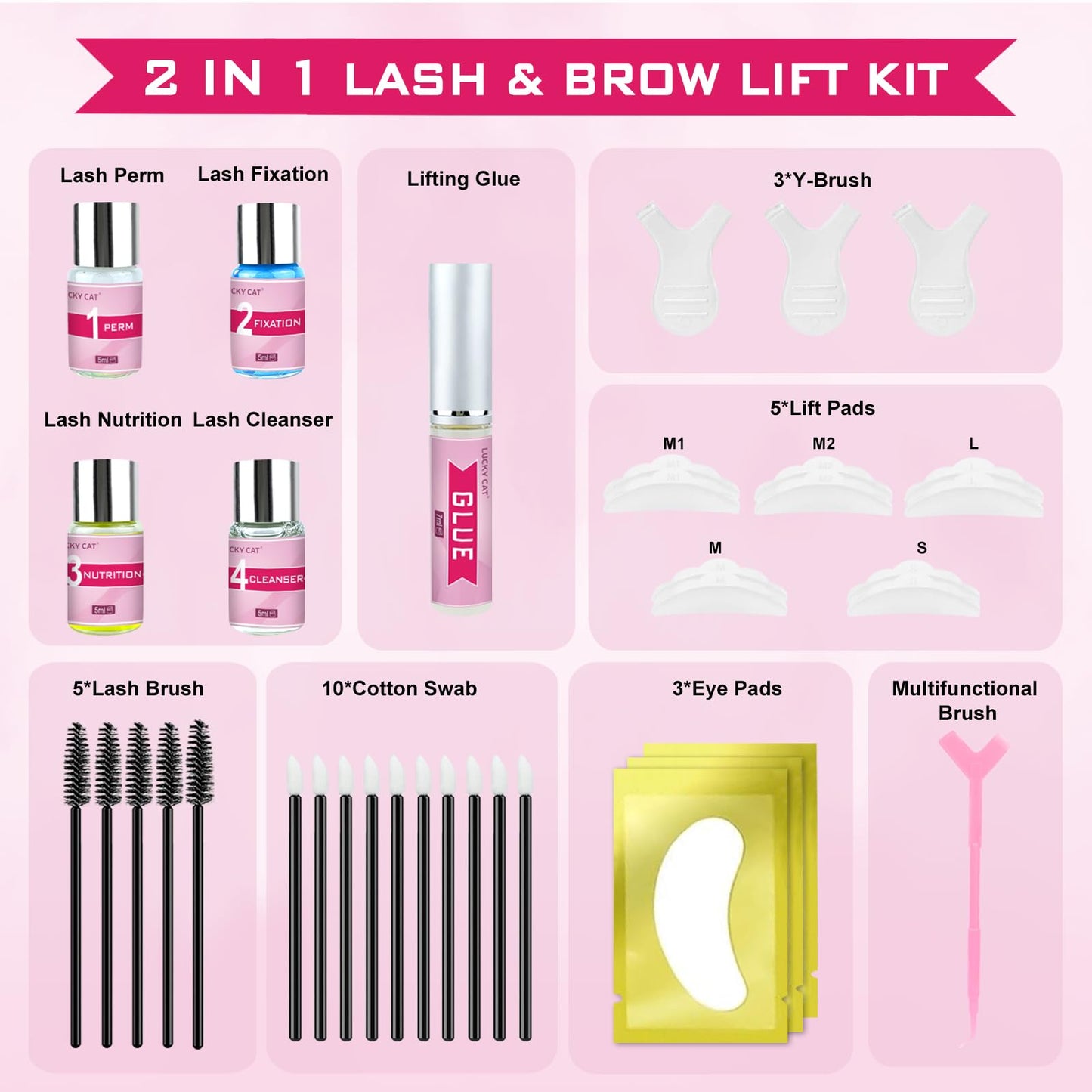 LUCKY CAT 2026 Lash Lift Kit, Professional Eyelash Perm Kit for Safe & Lasting Perming, Curling and Lifting Eyelashes, Easy for Beginner, Lash Lifting DIY Set for Salon-Quality at Home