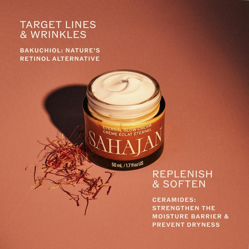 Sahajan Eternal Glow Bakuchiol Moisturizer, Retinol Alternative Face Cream with Vitamin C, Ceramides & Saffron, Brightening Anti Aging Bakuchiol Cream for Dark Spots, Fine Lines, Wrinkles, 1.7 oz