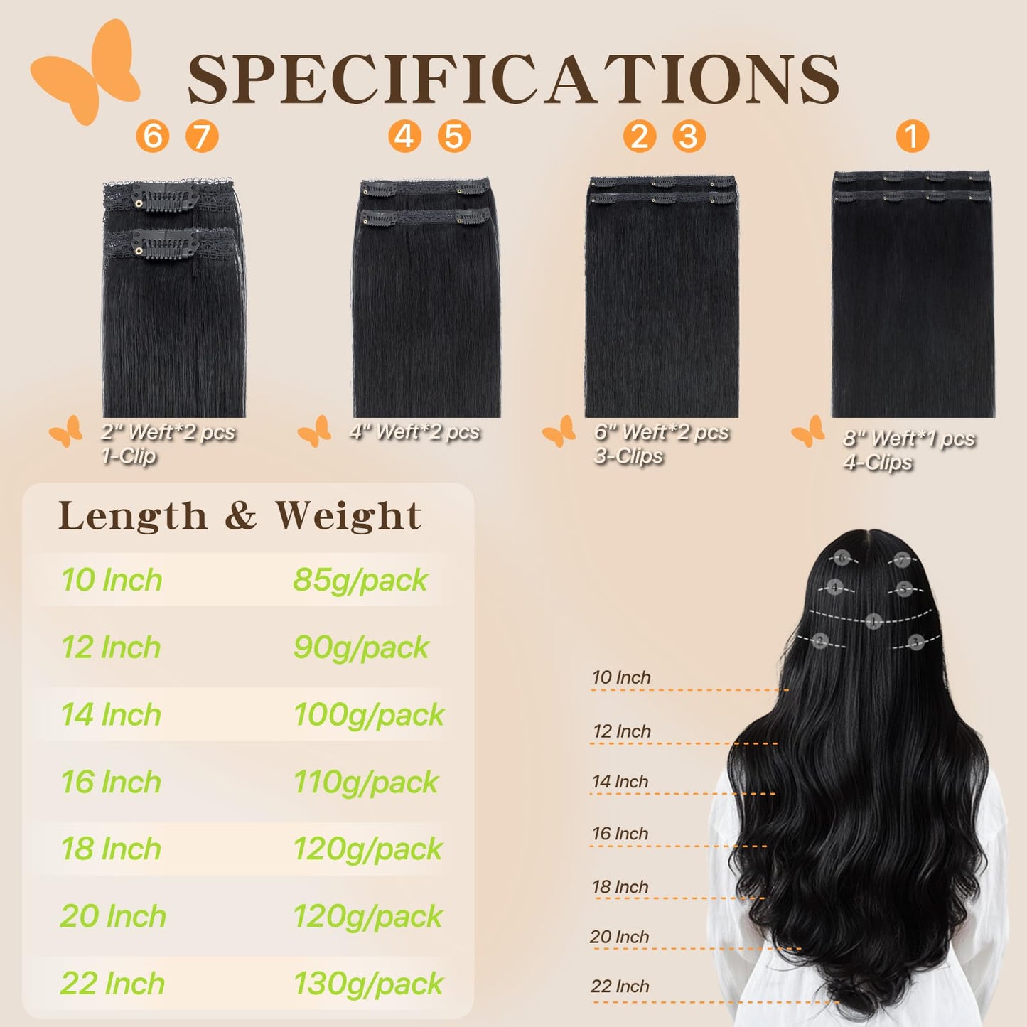 TESSHAIR Remy Human Hair Extensions Clip in Natural Black Straight 10 Inch Real Hair Extensions Clip in Human Hair Straight Human Hair Clip Ins 85g 7Pcs