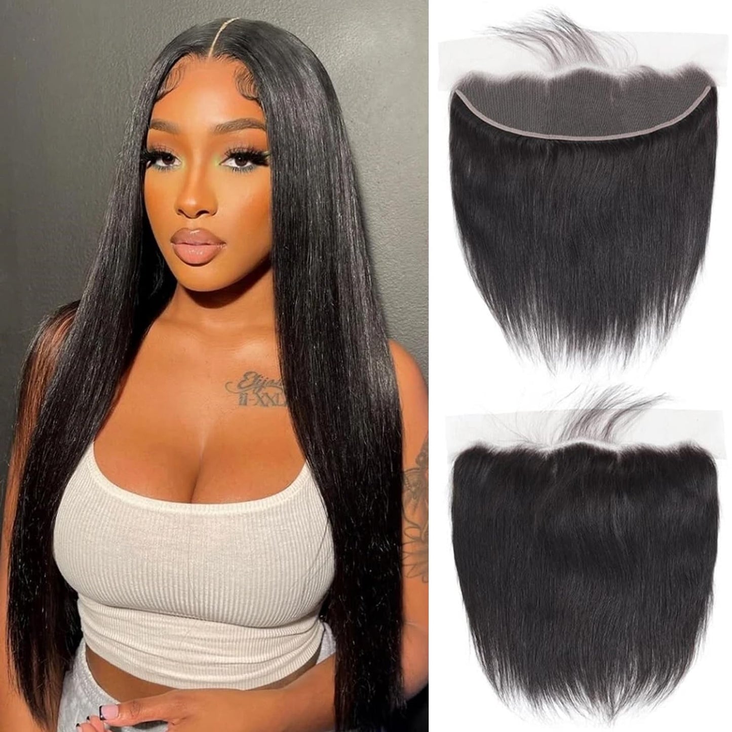 13x4 Lace Frontal Closure Straight Ear to Ear HD Lace Frontal Pre Plucked 14 Inch Brazilian Virgin Human Hair Frontals Free Part 150% Density Hair Extensions Natural Black