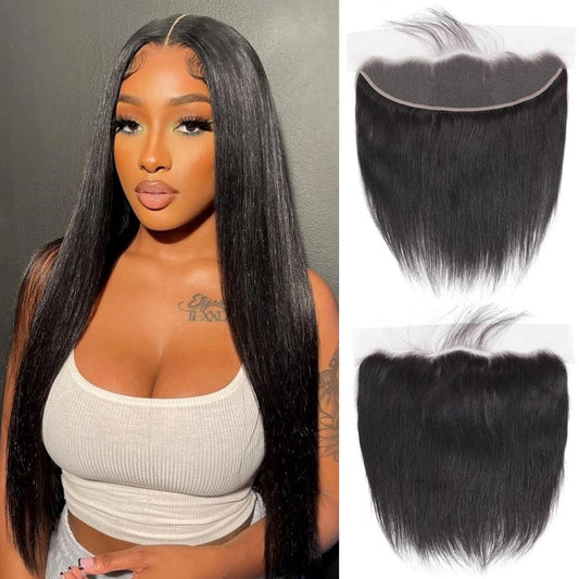 13x4 Lace Frontal Closure Straight Ear to Ear HD Lace Frontal Pre Plucked 14 Inch Brazilian Virgin Human Hair Frontals Free Part 150% Density Hair Extensions Natural Black