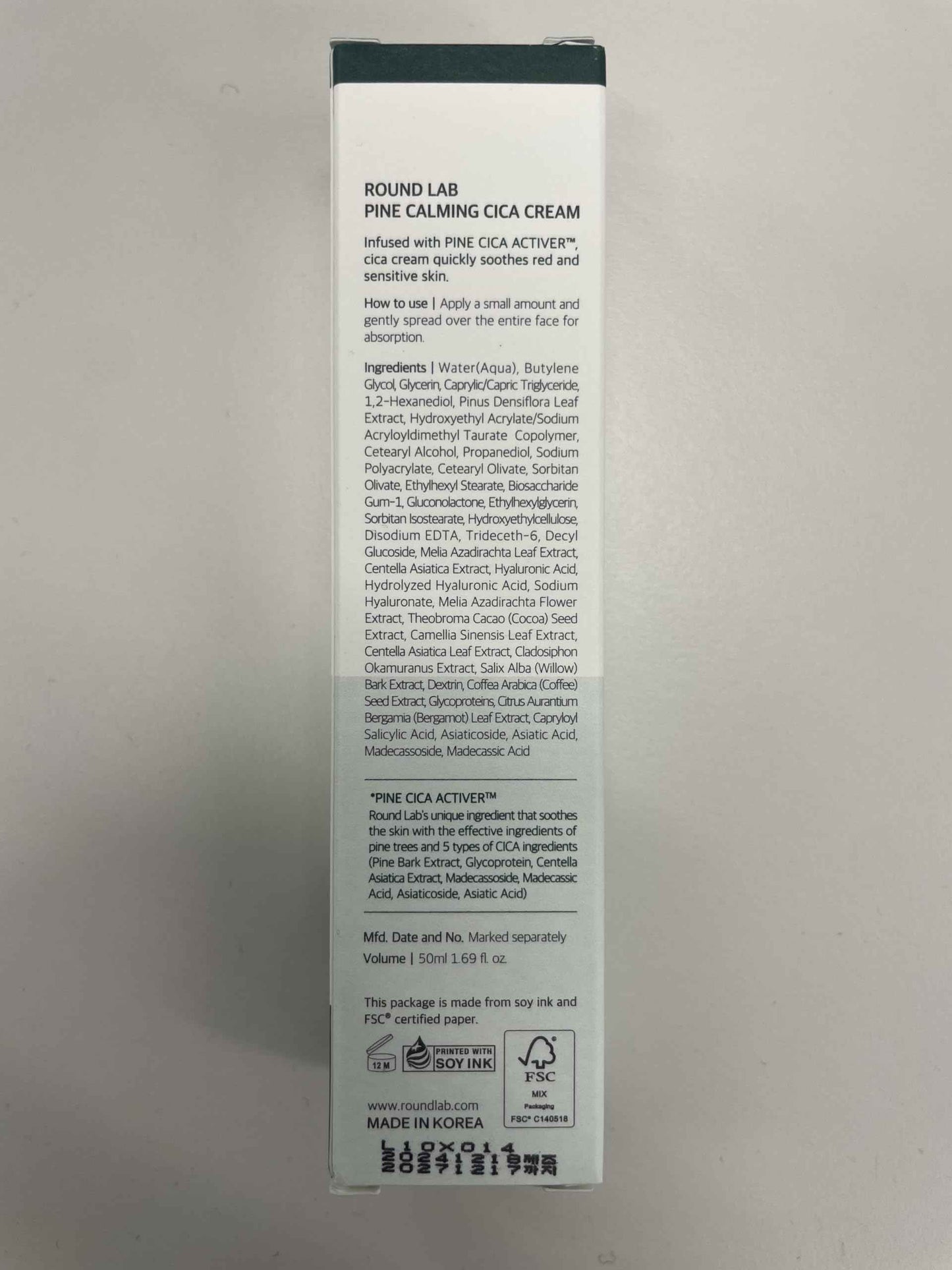 ROUND LAB Pine Calming Cica Cream 1.69 Fl Oz, Low-Acidic Soothing Moisturizer with Pine Cica, BHA + LHA, and Hyaluronic Acid for Skin Barrier Support, Sebum Control, and Hydration, Korean Skincare