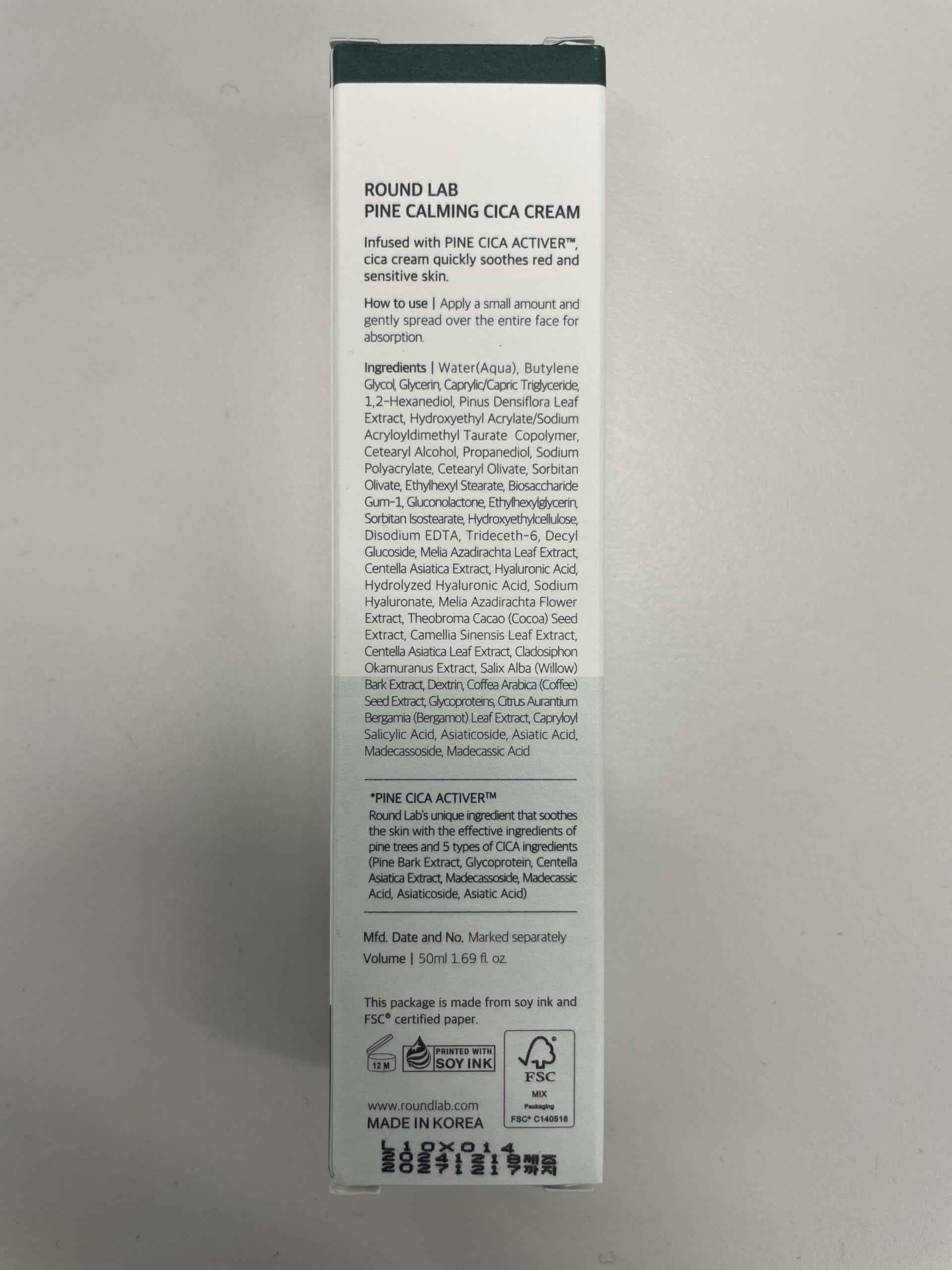 ROUND LAB Pine Calming Cica Cream 1.69 Fl Oz, Low-Acidic Soothing Moisturizer with Pine Cica, BHA + LHA, and Hyaluronic Acid for Skin Barrier Support, Sebum Control, and Hydration, Korean Skincare