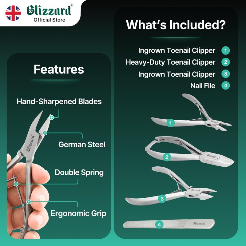 Blizzard Toenail Clippers - Podiatrist Toe Nail Clippers for Thick Nails for Seniors - German Forged Podiatry Tools Professional Nail Clippers for Men with Toenail File - 3-Pcs Nail Clipper Set
