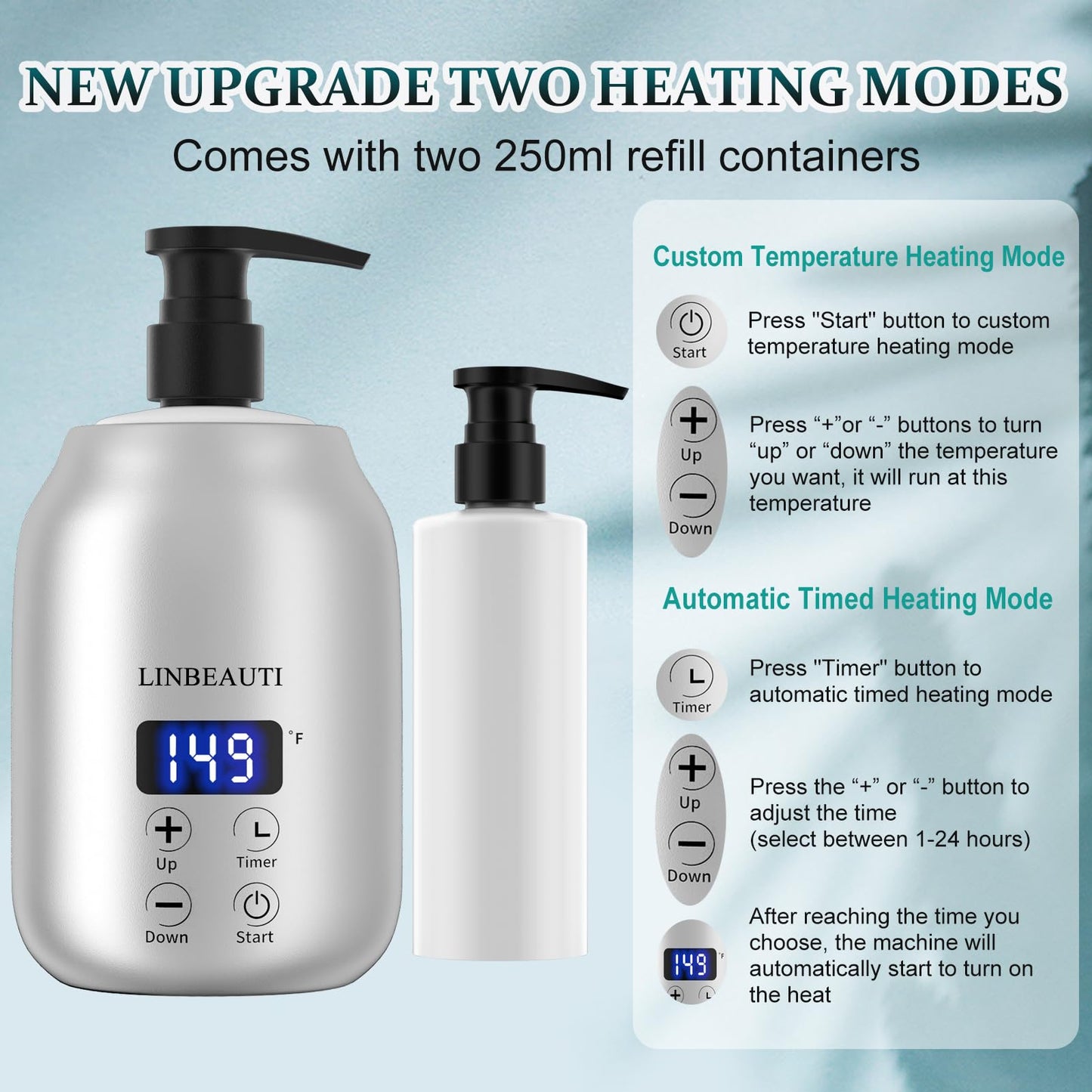 LINBEAUTI Massage Oil Warmer with Two Oil Bottle Dispenser, Lotion Bottle Warmer, Smart Touch Key Electric Warm Lotion Dispenser, Lube Gel Cream Warmer for Home Pro Salon Spa Massage