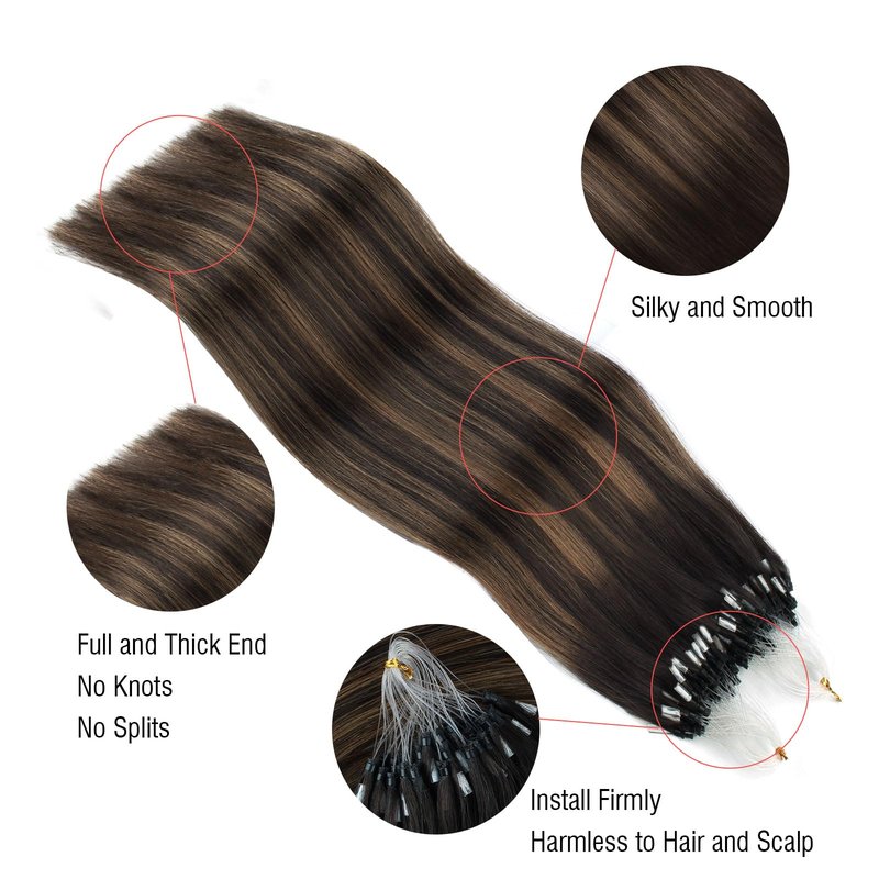 ABH AMAZINGBEAUTY HAIR Micro Loop Ring Hair Extensions Human Hair Balayage Darkest Brown to Chestnut Brown Microlink Hair Extensions #2/6/2 Seamless Blend 50G 50S 14 Inch
