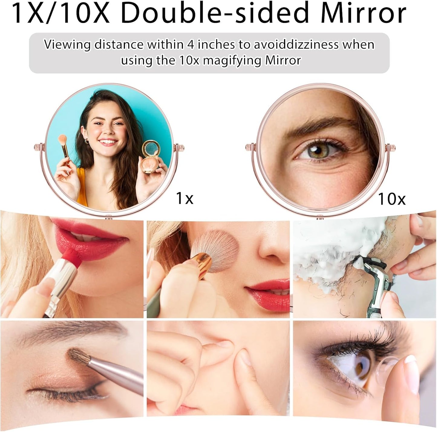 Rose Gold Glitter Makeup Mirror - 360° Rotating Double-Sided 1X/10X HD Vanity Mirror | Portable Gift for Women