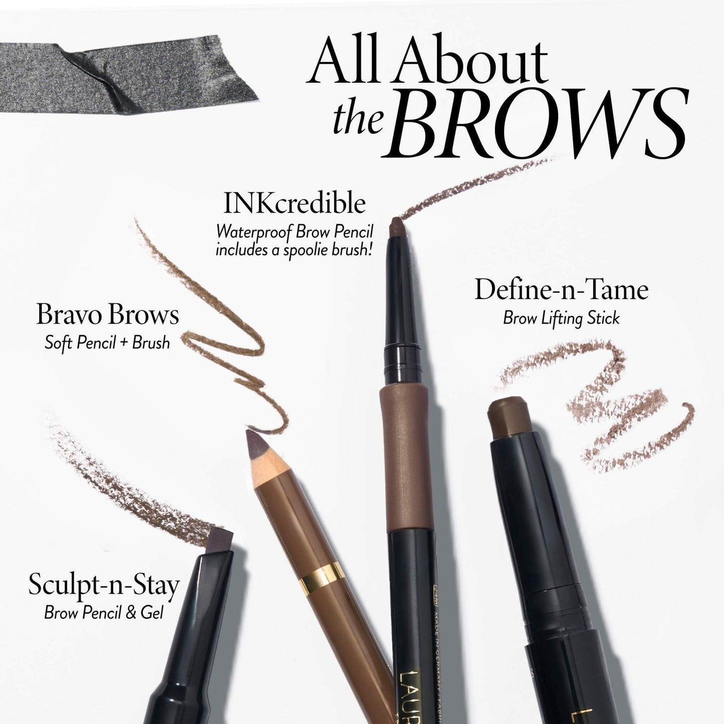 LAURA GELLER NEW YORK INKcredible Waterproof Brow Pencil- Blending Spoolie Brush - Long Lasting Eyebrow Filler (03 Medium Brown)