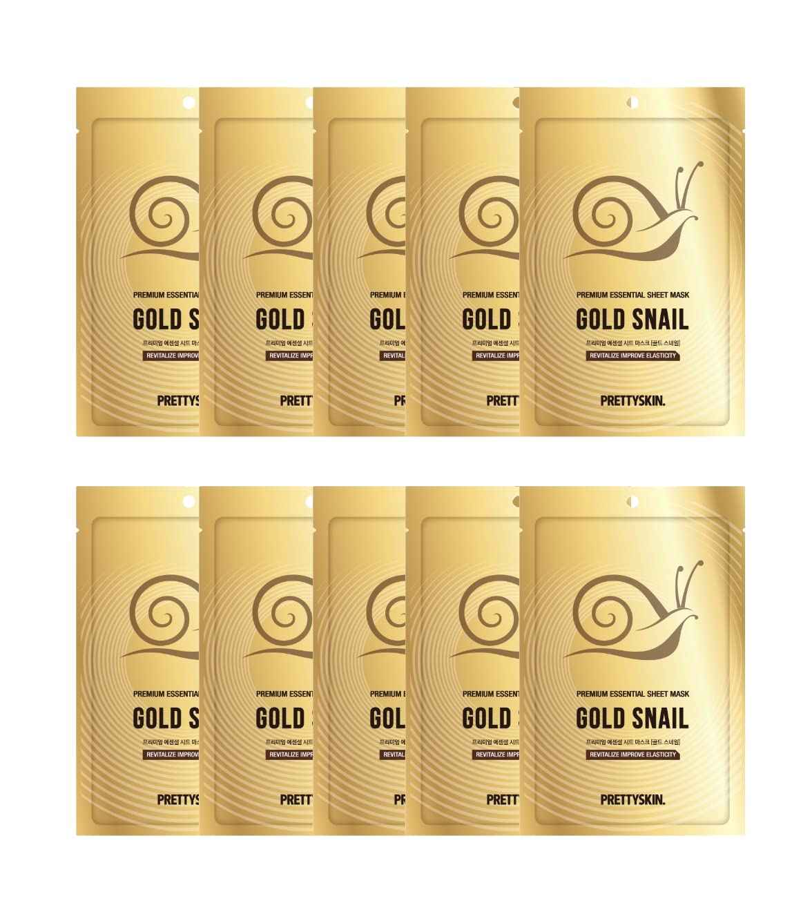 PRETTYSKIN Premium Essential Sheet Mask Gold Snail 23g-Intense Mositure, Lasting Hydration (Pack of 10)
