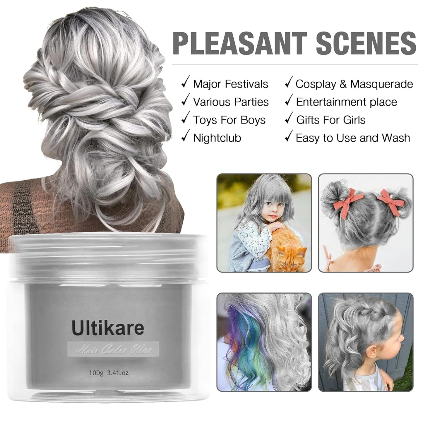 Temporary Hair Color for Kids, Ultikare Orange Hair Dye Washable Natural Hair Wax Color Chalk Mud Cream DIY Hairstyle Clay For Dark Hair Halloween, Cosplay, Party, Christmas Gift Girls 3.4 Fl Oz