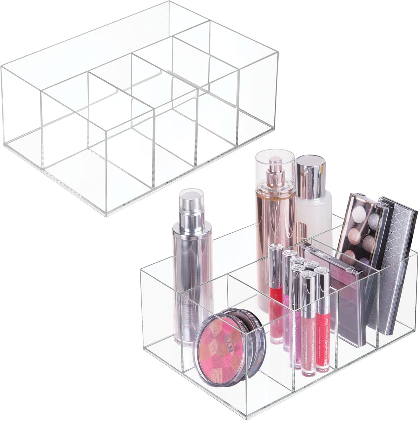iDesign 5-Section Makeup Organizer - Clear Bathroom Vanity Storage | Set of 2