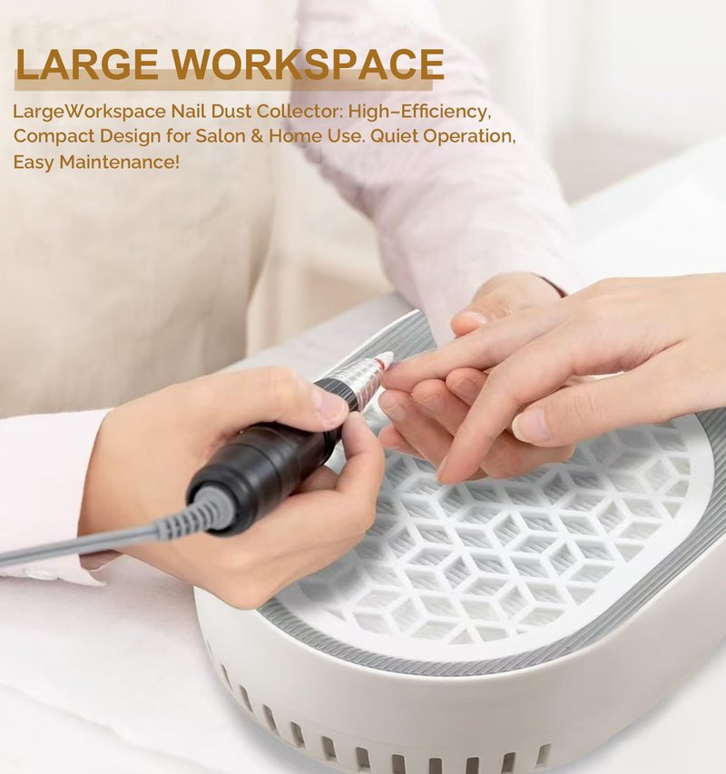 Lumcrissy Professional Nail Dust Collector - 4500 RPM Strong Suction, Quiet Adjustable Brushless Turbo Fan, 360° Dust Collection for Acrylic/Gel Nails, Salon & Home Use (Oatmeal)