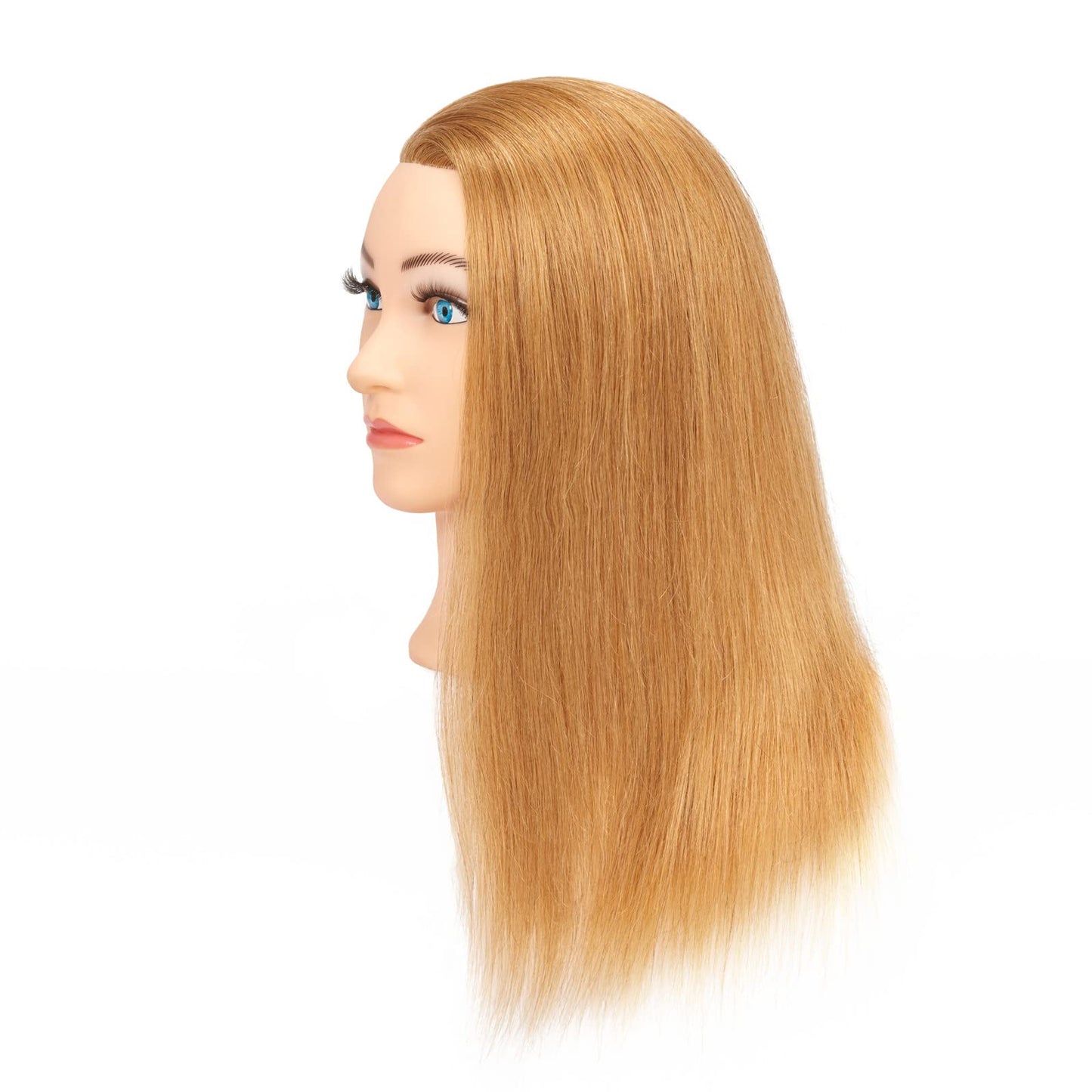 Mannequin Head 20"-22" 100% Human Hair Hairdresser Training Head Mannequin Doll Head Cosmetology Manikin Training Head Hair for Practice Cutting Braiding with Free Clamp Holder 92022W2714