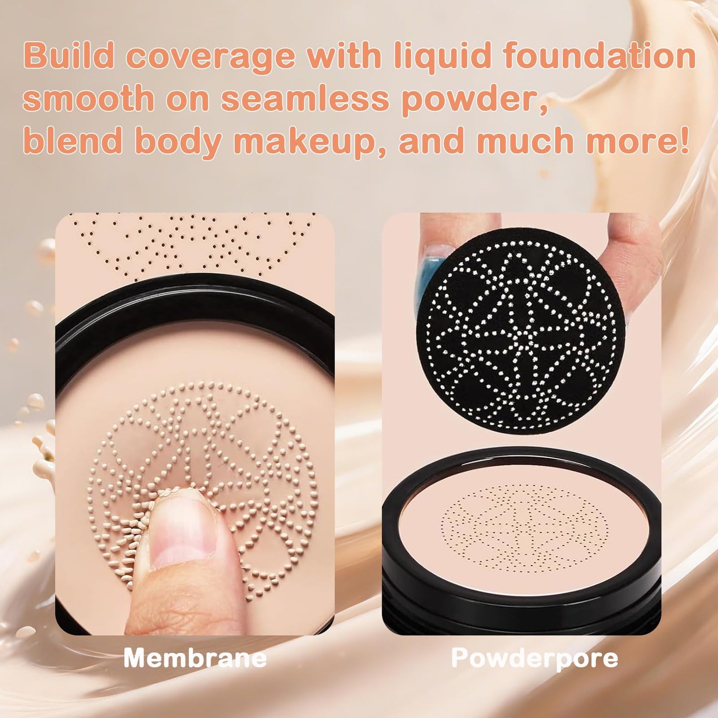 Hush Mekeup Foundation for Older Women, Warm Tone Mushroom Head Air Cushion CC Cream BB Foundation Makeup Moisturizing & Long-Lasting Full Coverage Makeup Concealer for Light to Medium Complexions