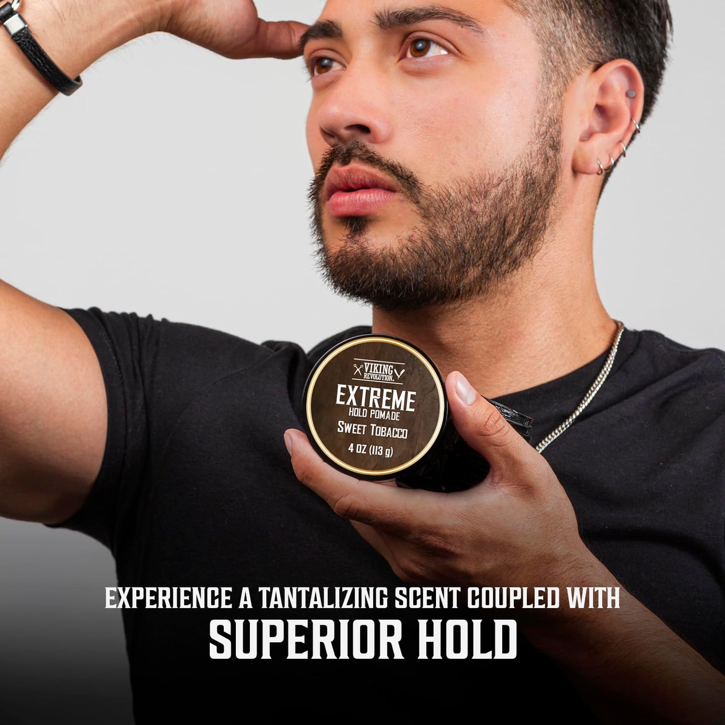 Viking Revolution Sweet Tobacco Hair Pomade - Extreme Hold Water-Based Hair Gel for Men | 4oz