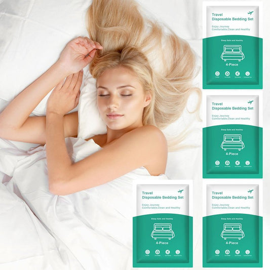 Breenhill 4 Pack Disposable Bed Sheets - Queen Size with Quilt Cover and Pillowcase, Travel Essentials for Hotel, Cruise