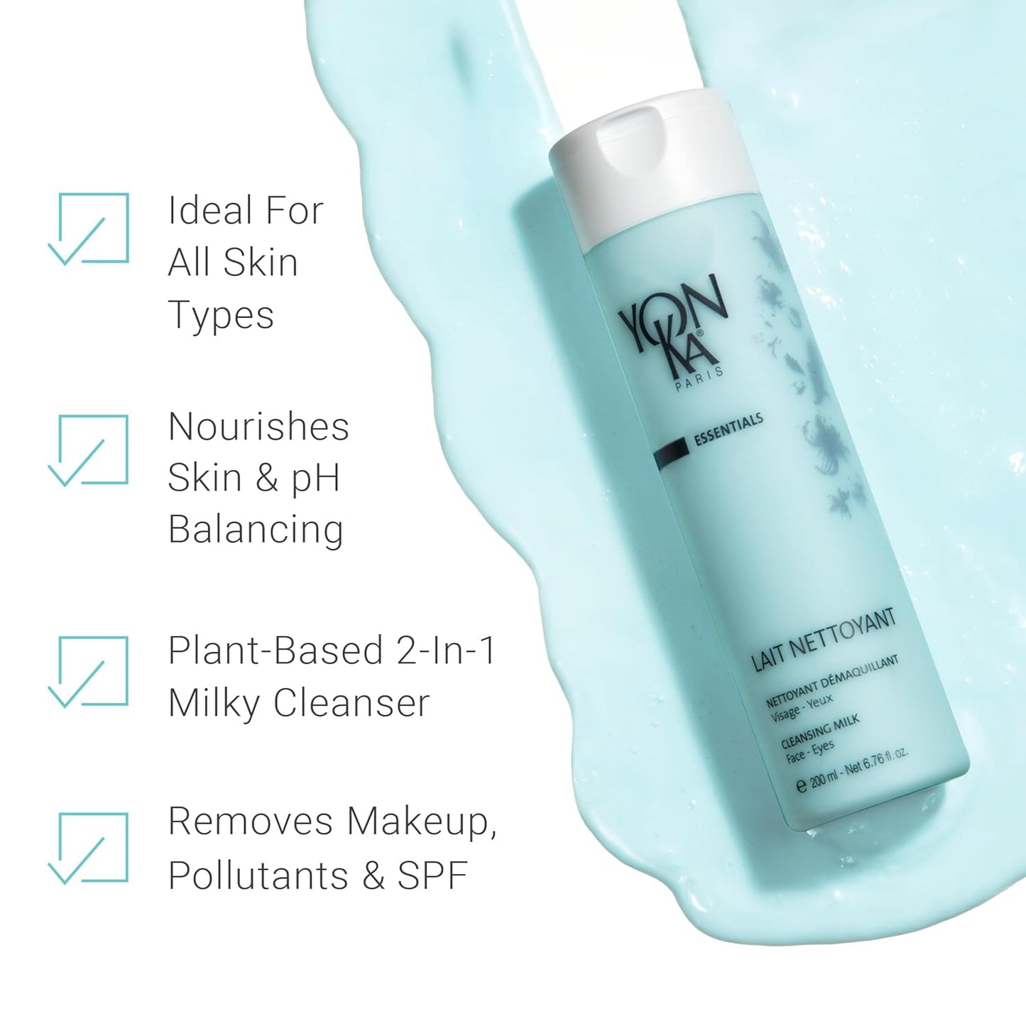 Yonka Gentle Milk Facial Cleanser - Daily Plant-Based Makeup Remover | All Skin Types, Paraben-Free