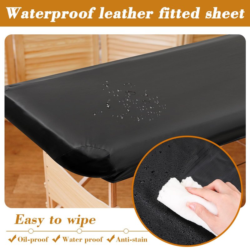 Macarrie 2 Pcs PU Leather Massage Table Cover Sheet Vinyl Protector Waterproof Massage Sheets for Tables 28''-31'' Wide, 74'' Long(Black)