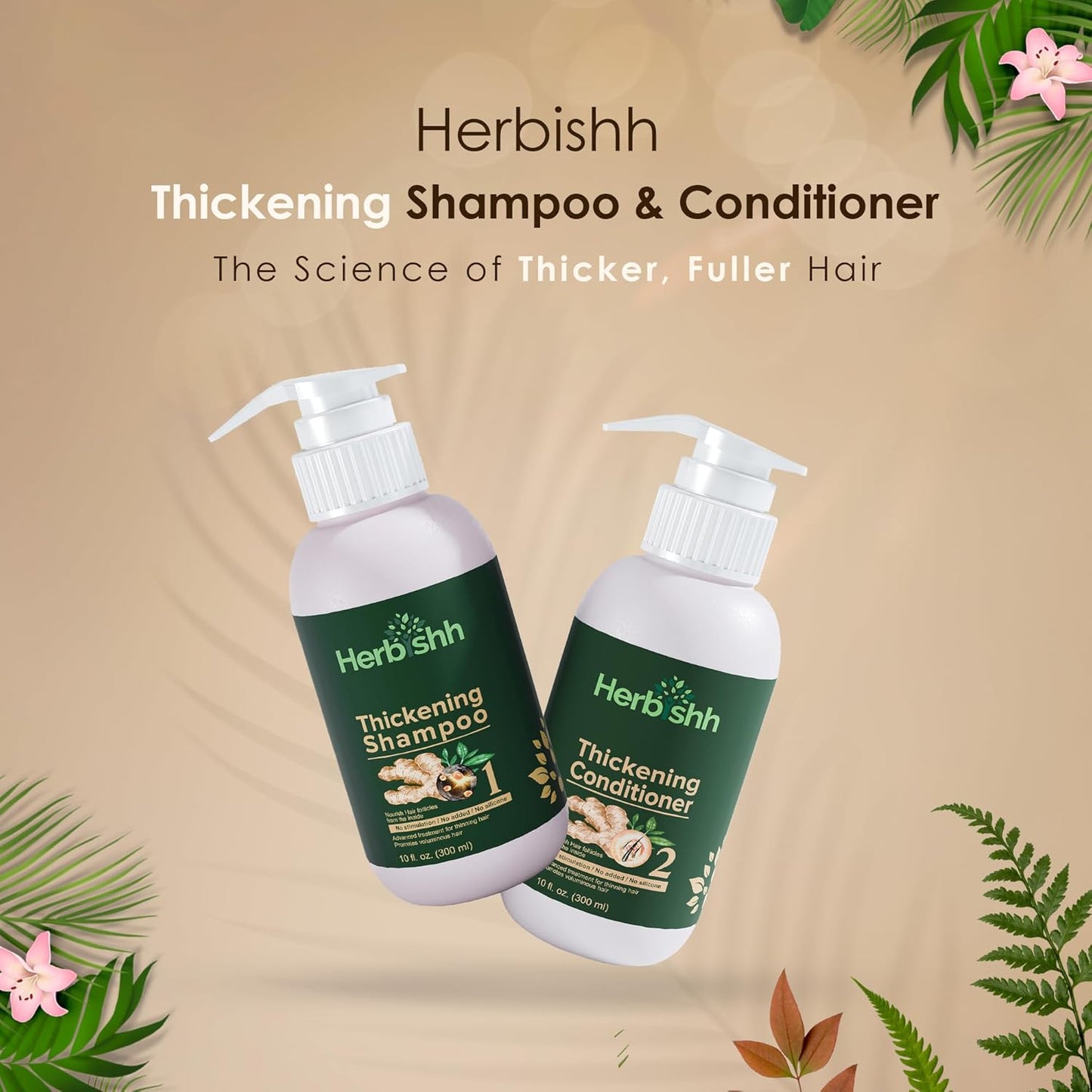 Ginger Extract Thickening Shampoo & Conditioner | Sulphate & Paraben-Free, 10 fl. oz (Pack of 2)