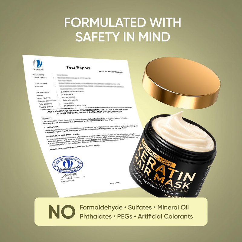 SUNATORIA Keratin Hair Mask - Deep Repair for Dry, Damaged Hair - Hydrolyzed Keratin, Hyaluronic Acid, Argan Oil and Collagen - Sulfate-Free, Paraben-Free| 8.5 fl oz