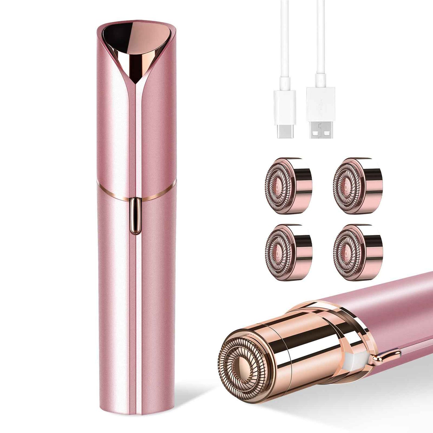 Facial Hair Removal for Women, Portable Painless Hair Remover Device, Rechargeable, with 4 Replacement Heads, for Face, Upper Lip and Chin