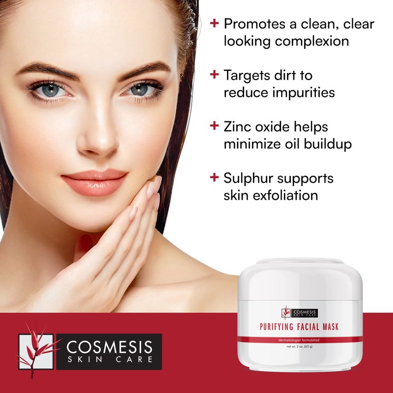 Purifying Facial Mask - Detox & Soothe Skin with Zinc, Sulfur, Camphor Infused Formula for Clear Complexion - 2oz