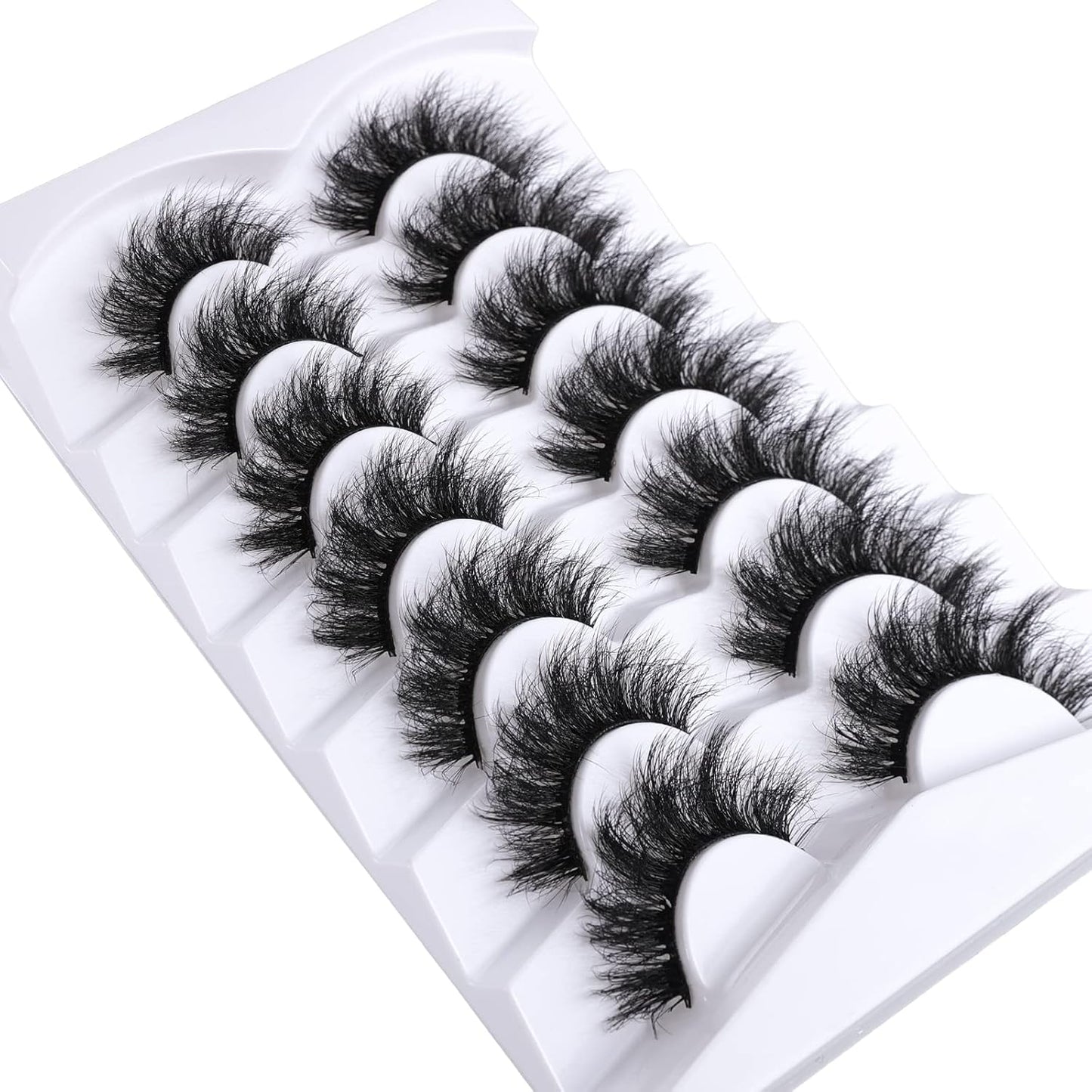Lashes Eyelashes 8D Fluffy False Eyelashes Wispy Faux Mink Lashes Light Weight Fake Eyelashes Cat Eye Lashes 7 Pairs Pack, Black