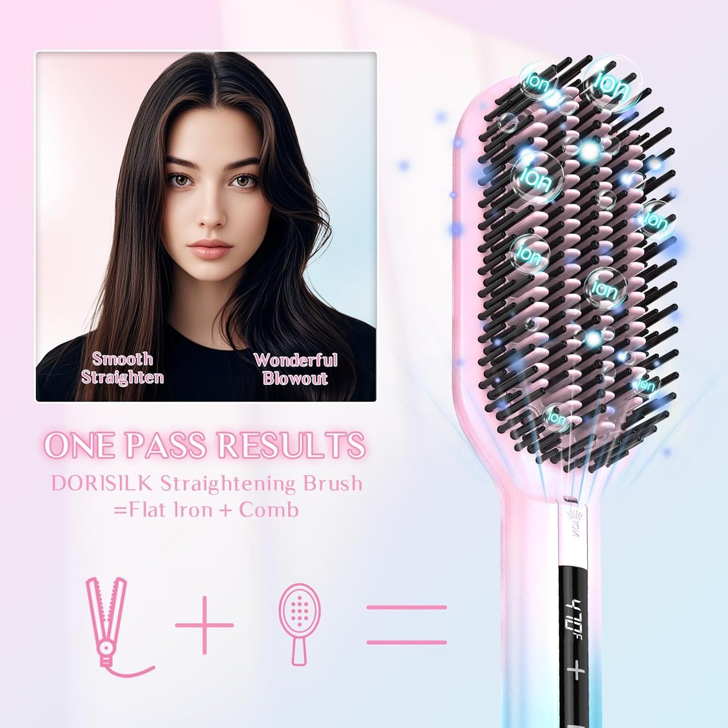 DORISILK Ionic Hair Straightener Brush - 470℉ Heated Comb for Smooth, Frizz-Free Hair | Dual Voltage, Professional Results