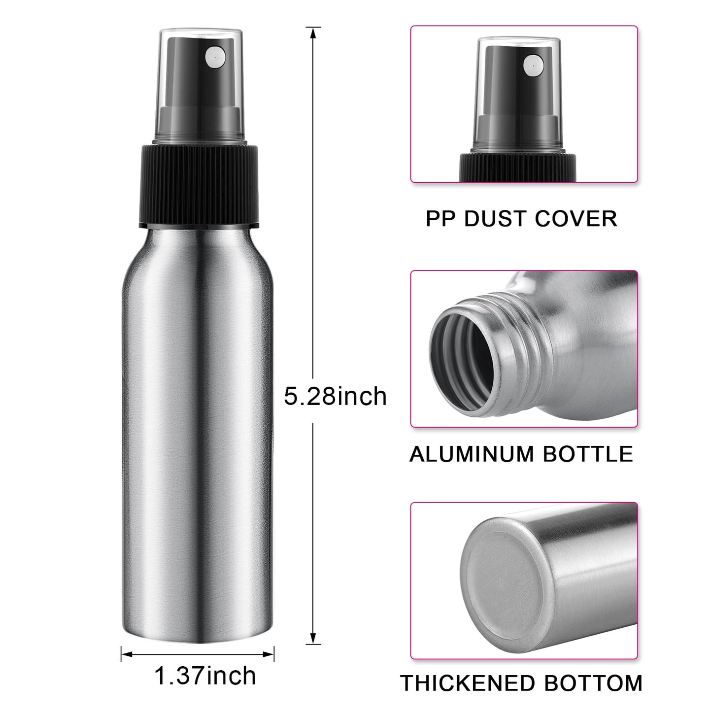 Tessco for you 2oz Aluminum Fine Mist Spray Bottles Reusable Metal Atomizer Bottles Empty Small Spray Bottle Storage Travel Size with Black Pump for Cosmetic Perfume Toner Face Essential Oil (18 Pcs)