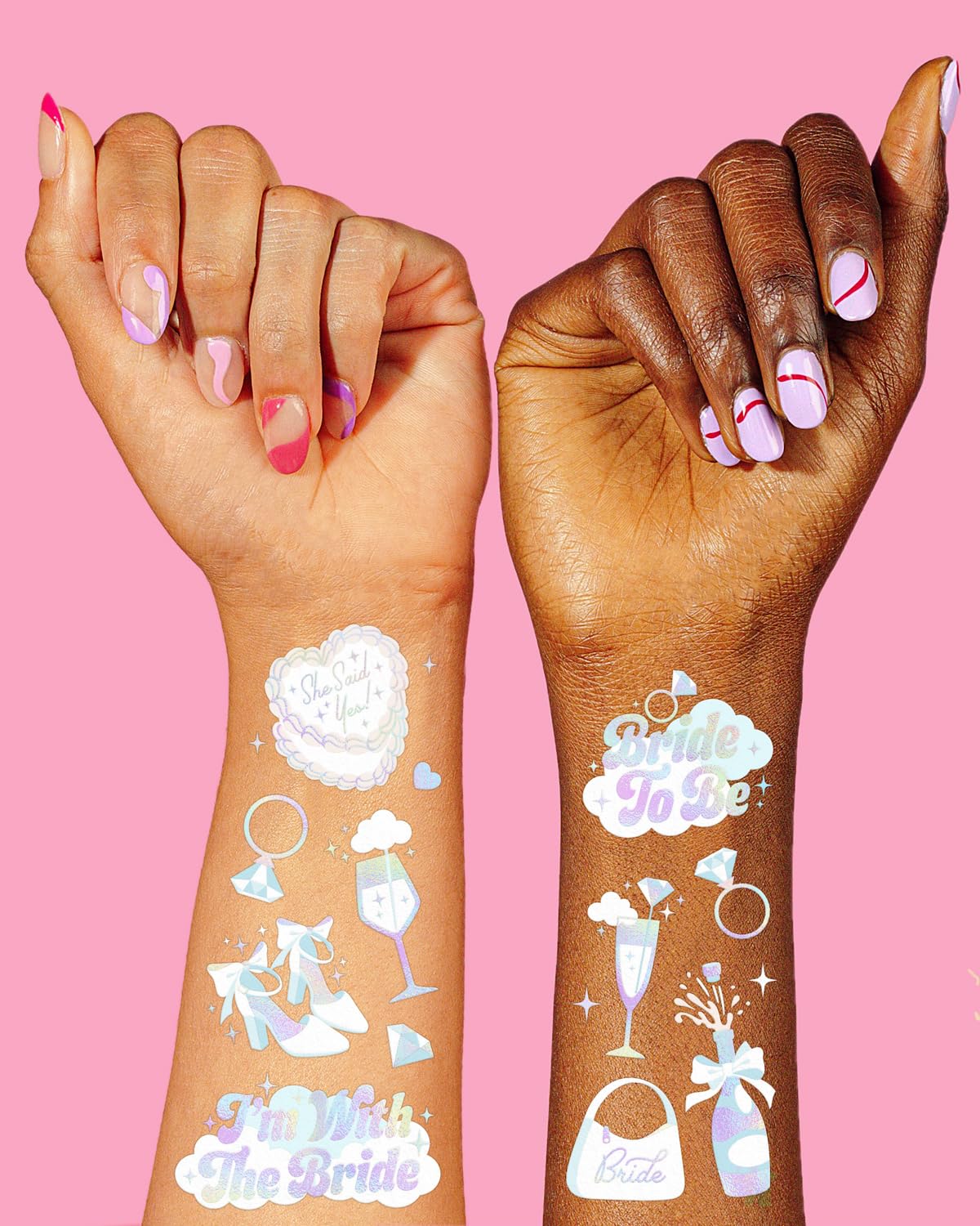 xo, Fetti Iridescent Bachelorette Temporary Tattoos - 48 Styles | Clound Nine, Bach Party Decoration, Bridesmaid Favor, White Bride To Be Accessory, Bridal Shower Supplies, Engagement Decor