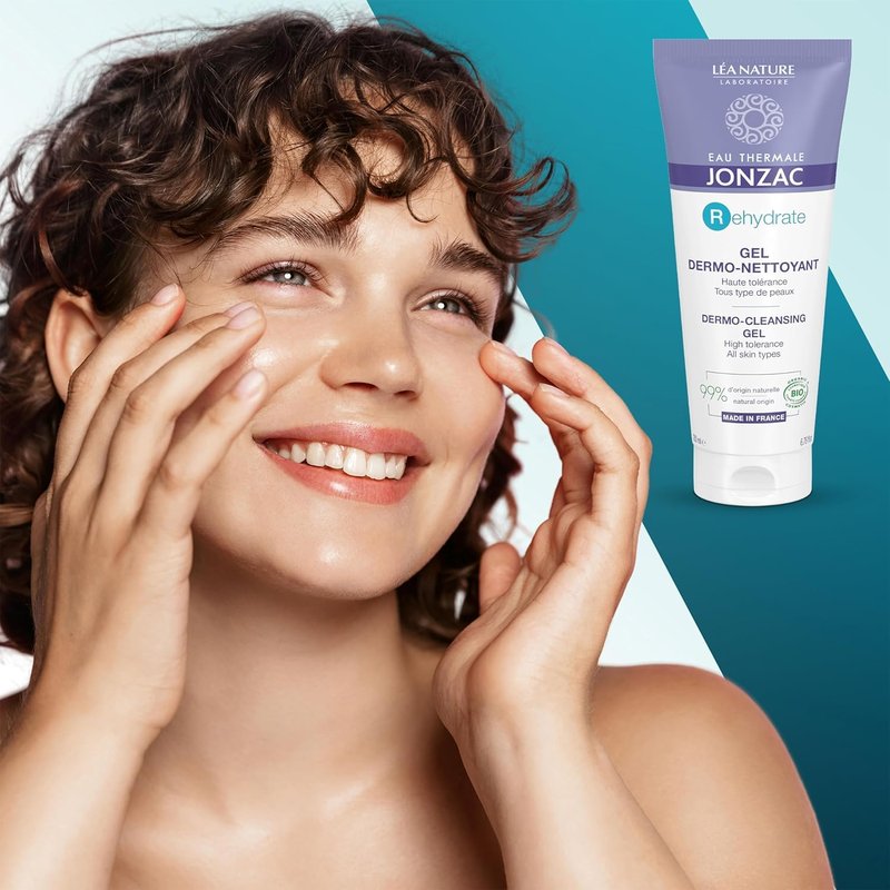 JONZAC Eau Thermale Rehydrate Organic Dermo Cleansing Gel - Gentle Daily Facial Cleanser - Sensitive Skin Approved - Leaves Skin Feeling Smooth & Hydrated - 6.75 Fl Oz