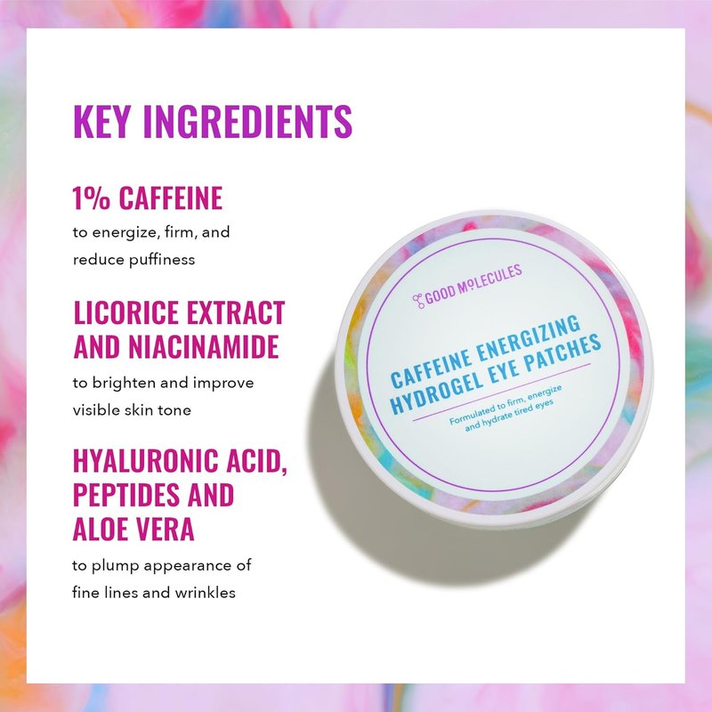 Good Molecules Caffeine Energizing Hydrogel Eye Patches - Hydrating Eye Mask with Hyaluronic Acid | 30 Pack for Puffiness Relief