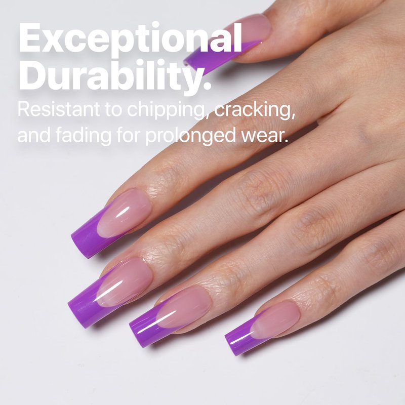 SXC Cosmetics French Tip Press On Nails – Purple Series, Medium Square, X-Pro Tips Starter Kit | 150PCS, 15 Sizes, 5 Styles, Beginner-Friendly