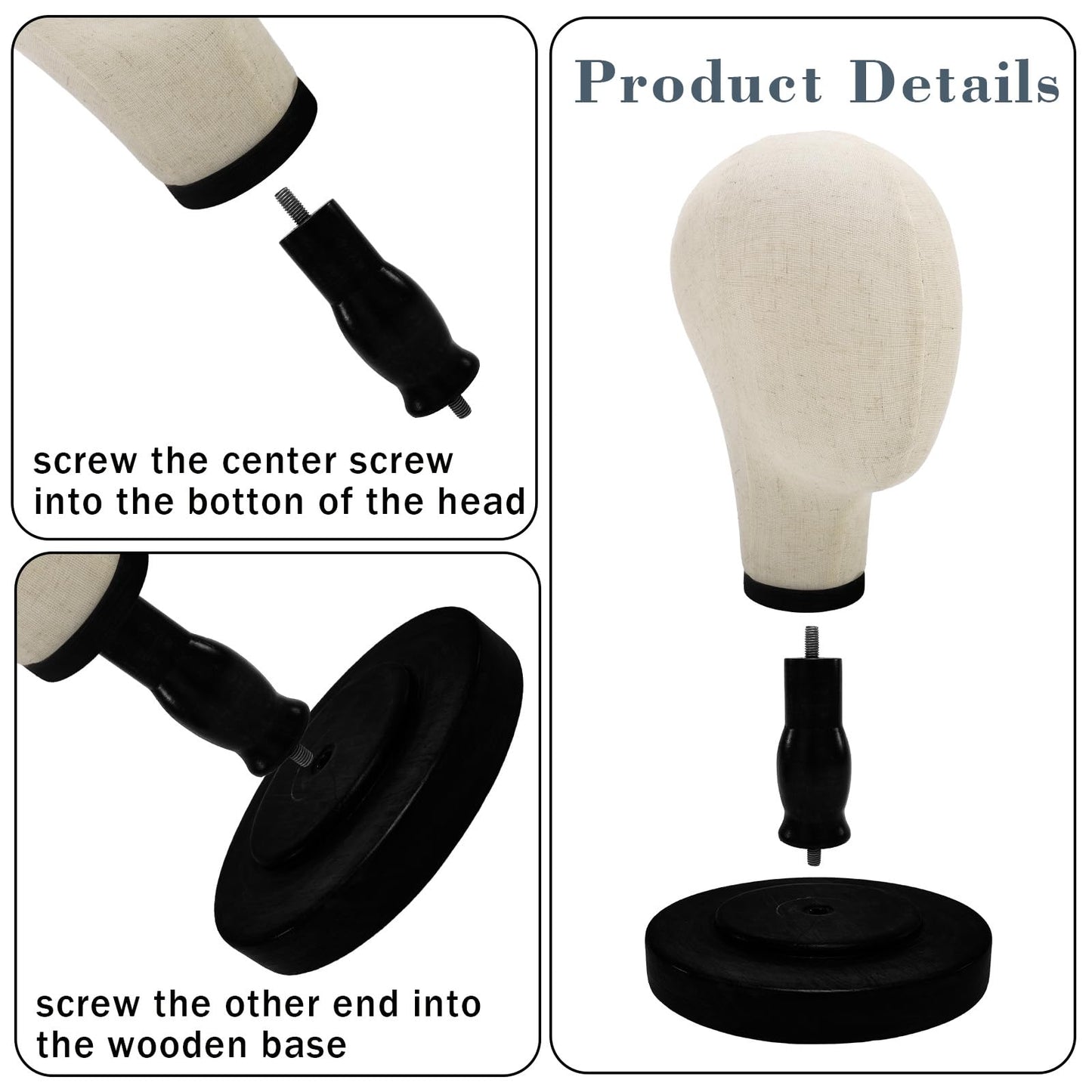 Pet Baby Wig Stand,22inch Mannequin Head with Detachable Wood Base,Canvas Head Holder for Hair Styling Jewelry Glasses Headband Display, Wig Stand for Wigs,Hats, Caps, Headdress,Black