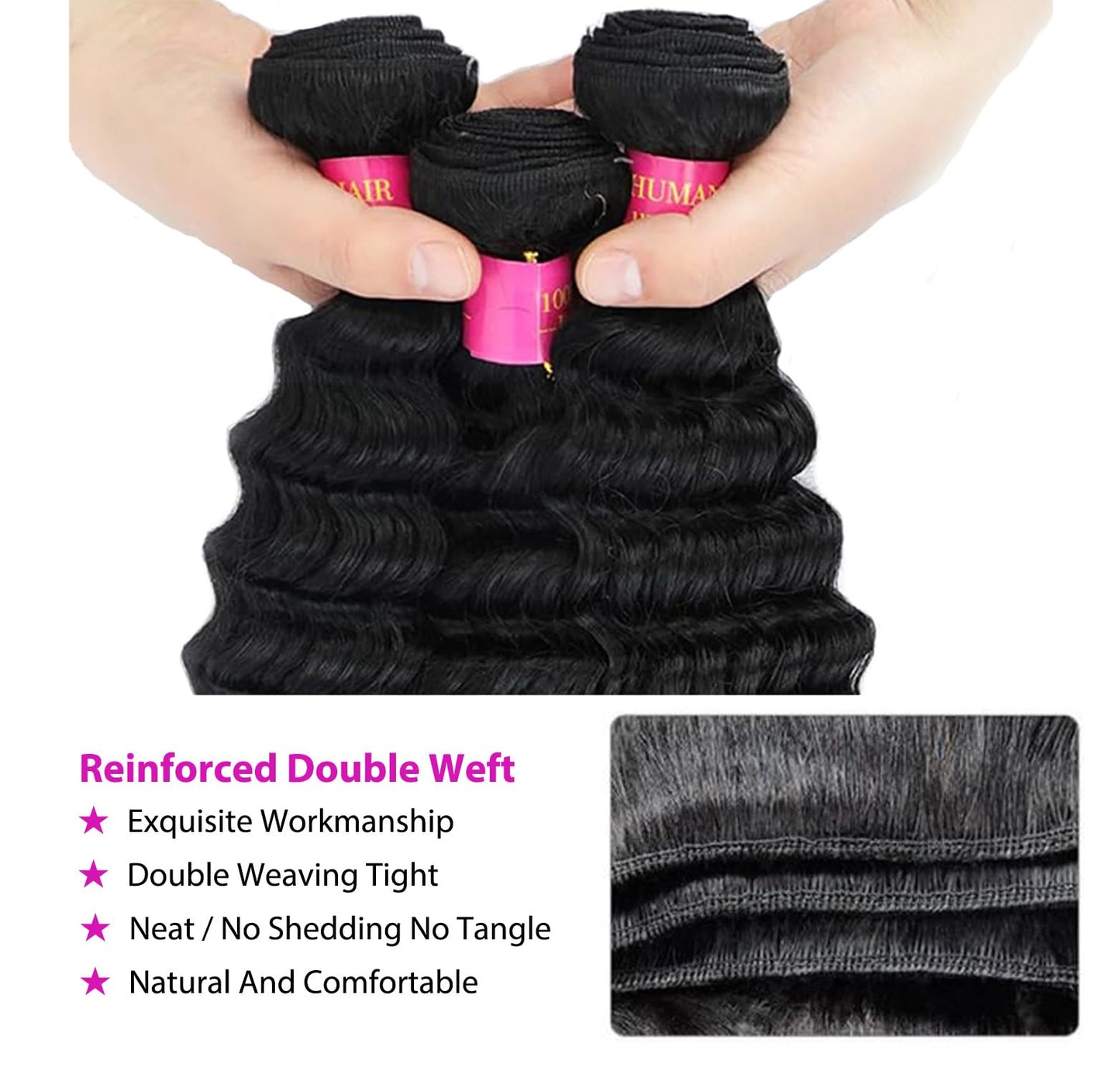 1 Bundle Human Hair 12A Deep Wave Bundles Human Hair 22 Inch 100% Unprocessed Brazilian Virgin Hair Quick Weave Bundles Real Human Hair Extensions Natural Black