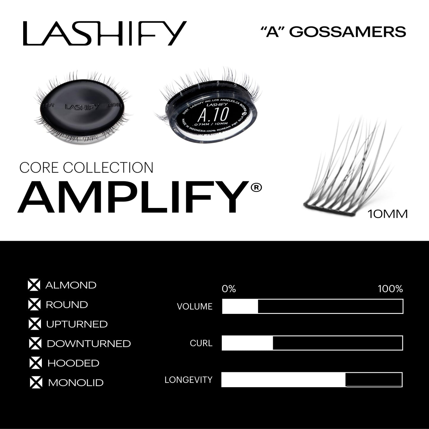Lashify Amplify 10mm Gossamer DIY Eyelash Extensions Refill, Black, Easy False Eyelashes for a Natural Look