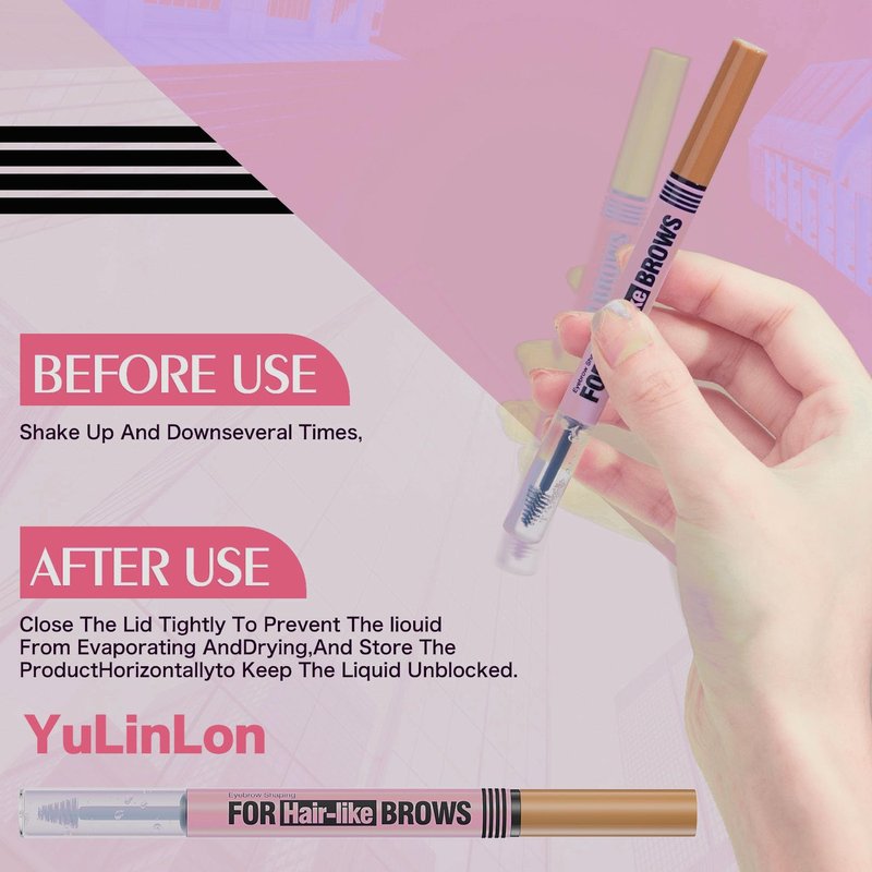 YuLinLon 2-in-1 Eyebrow Pen and Gel, 4-Tip Head Ultra-Precise, Hair-Like Strokes, 5 Natural Shades, Waterproof Brow Shaping Kit (03# DARK BROWN)