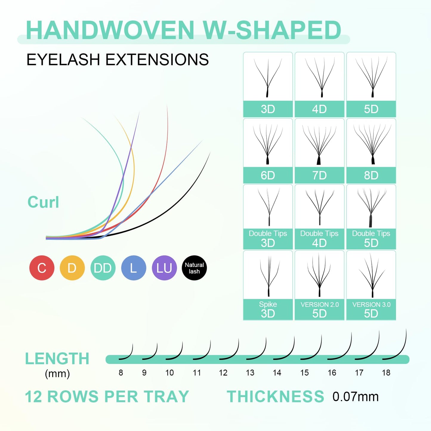 NAGARAKU 3D W Shape Eyelash Extension 5 Trays in 1 pack Volume 0.07mm D curl 9/10/11/12/13mm Premade Fans Faux Mink Matte Black Cluster Easy Fanning False Lashes