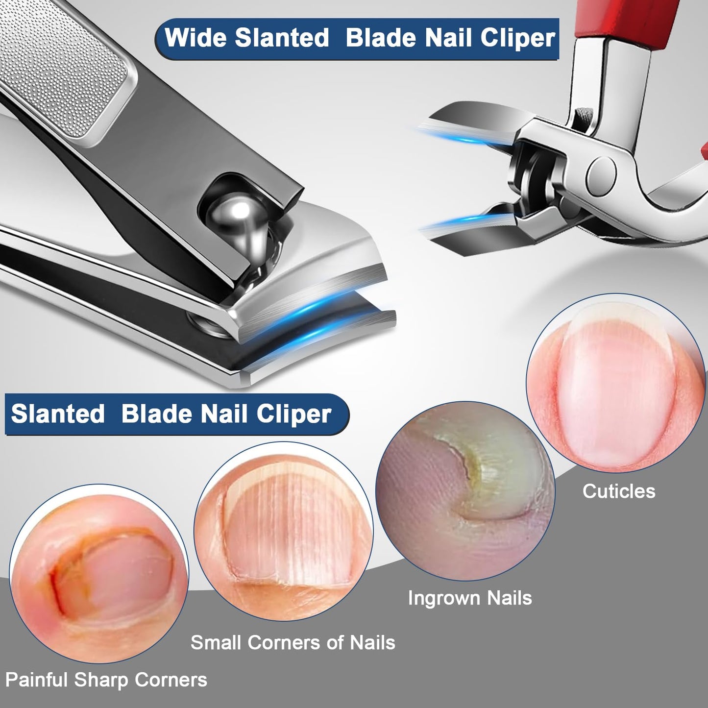 DUAIU 7Pcs Toenail Clippers for Thick Nails, Angled Head Large Nail Clippers for Senior, Heavy Duty Ingrown Toenail Clipper Sets with Wide Jaw, Sharp Nail Clipper Kits for Men and Women, Long Handle