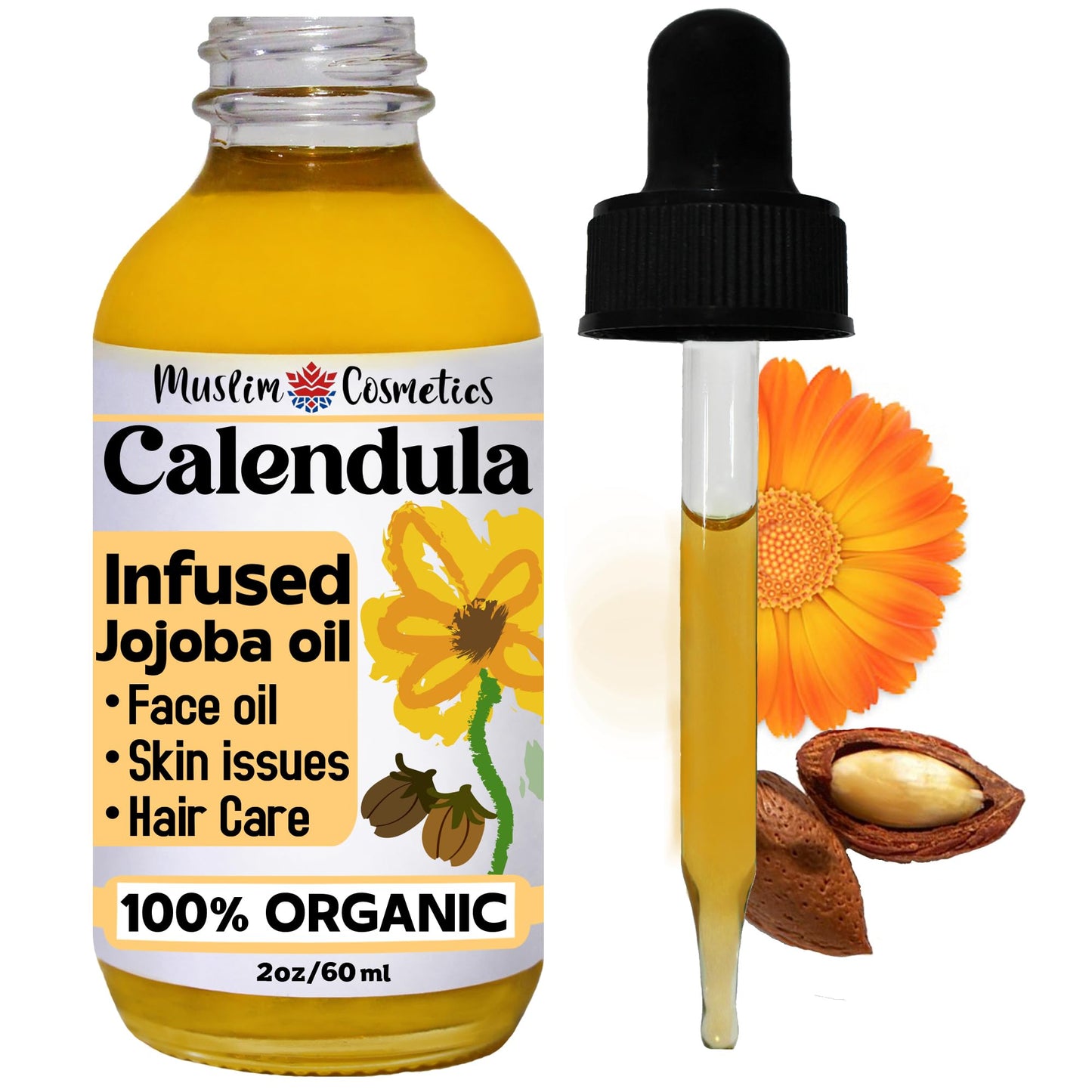 Organic Calendula oil | Infused in Jojoba oil | For Skin & Hair | Lightweight | Cold infused | 100% Organic || Made in Canada - Muslim Cosmetics - Calendula Jojoba (2oz (60ml))