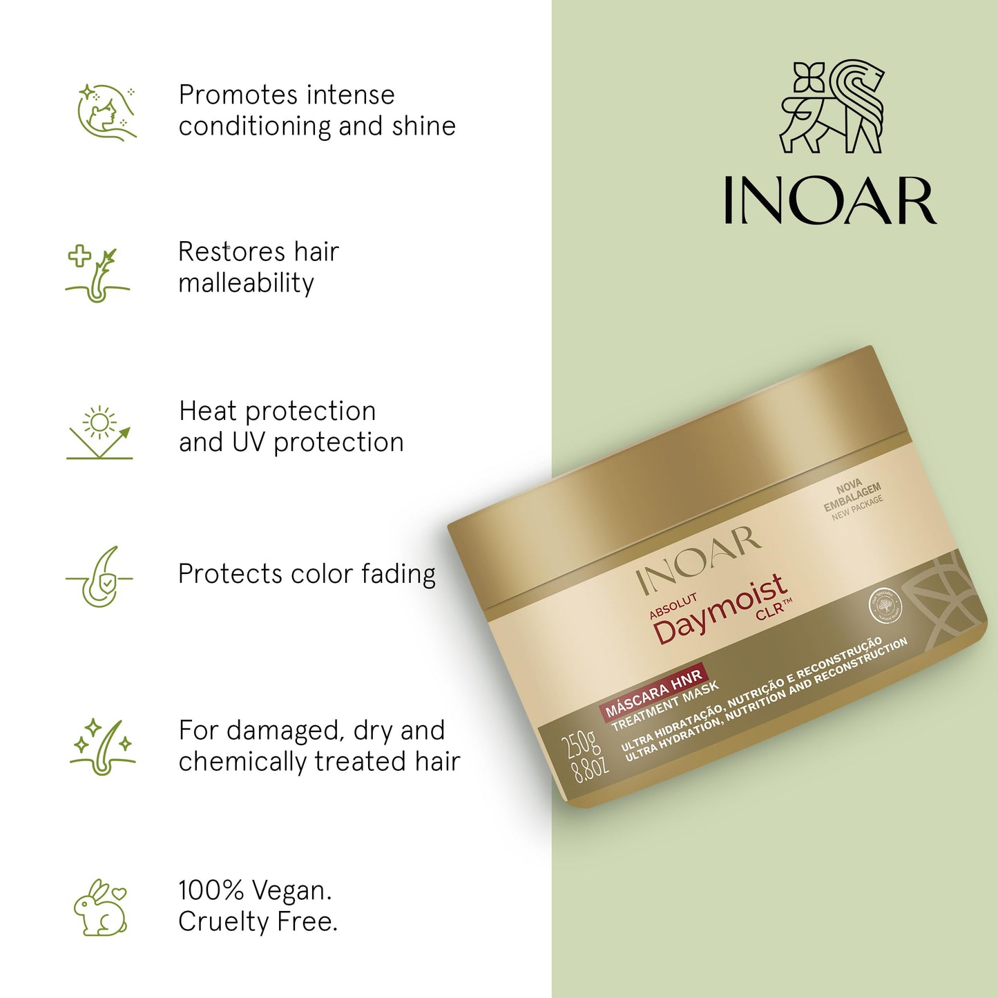 INOAR DayMoist Ultra Moisturizing Hair Mask with Beet Extract for Intense Conditioning & Shine, 8.8 Fl Oz