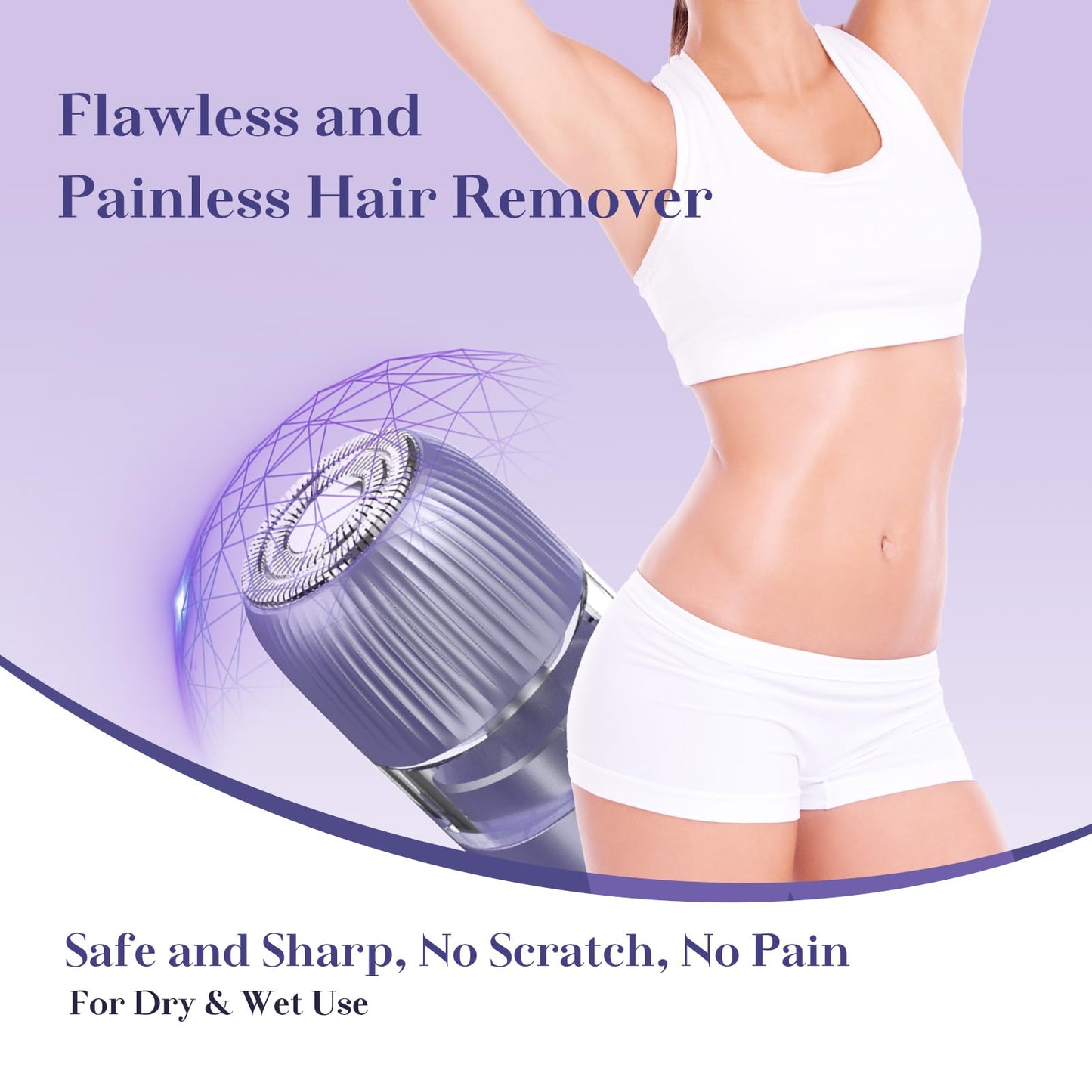 2-in-1 Electric Bikini Trimmer for Women, IPX7 Waterproof, Rechargeable Razor with Double-Edged Blade, Portable Hair Removal Shaver for Wet and Dry Use (Purple)