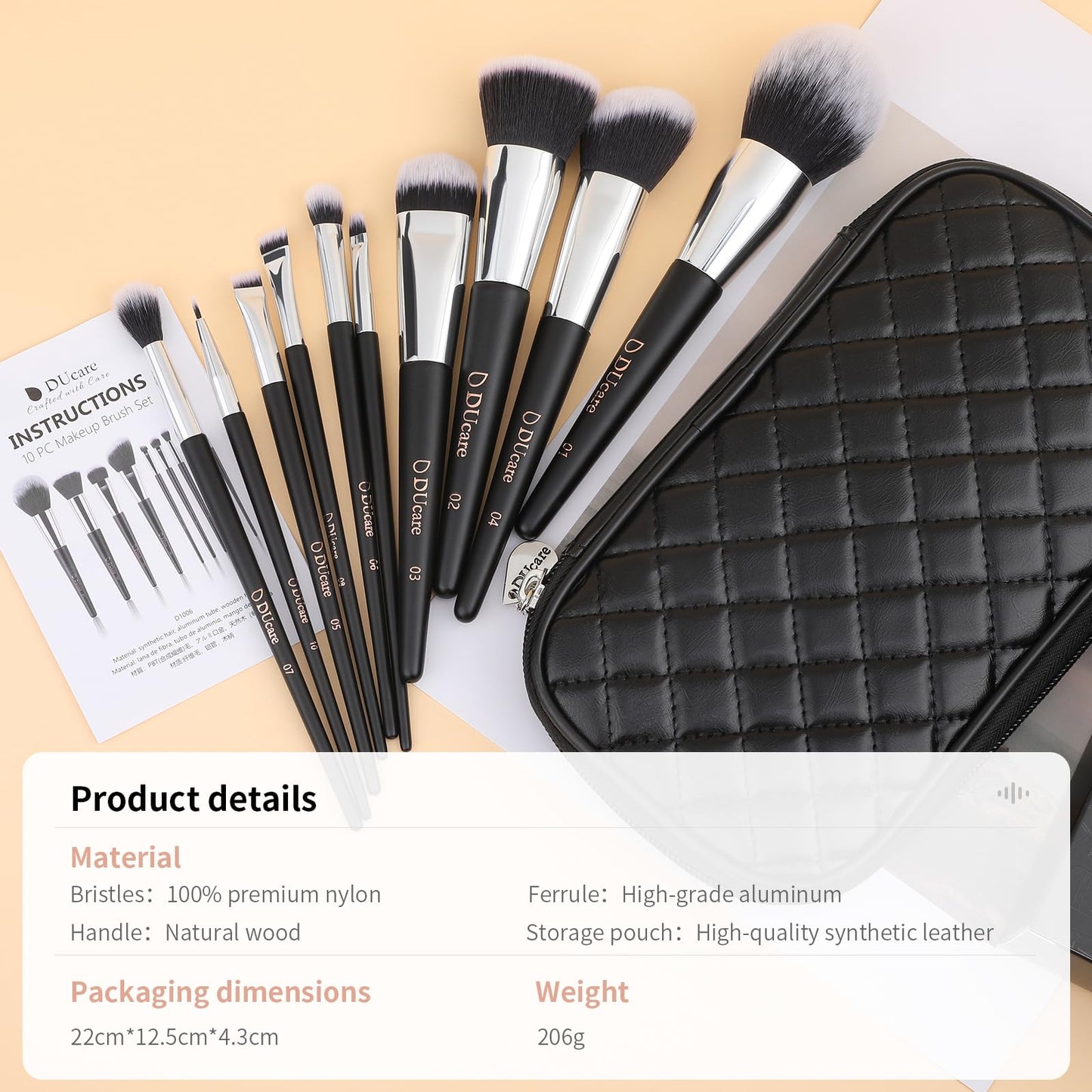 DUcare Travel Makeup Brushes with Bag 10Pcs Makeup Brush set Premium Synthetic Kabuki Foundation Blending Brush Face Powder Blush Concealers Eye Shadows