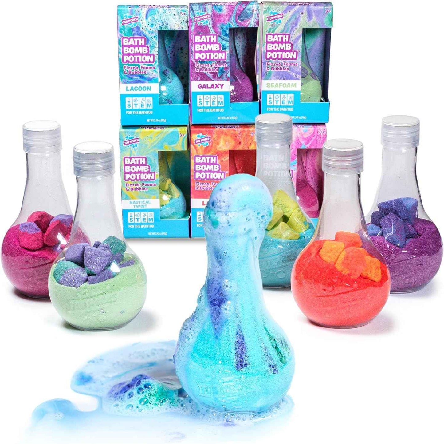 Tub Works® Kids Bath Bomb Potion™ Bath Toy, Variety 6 Pack | Nontoxic | Fizzes, Foams & Bubbles with an Eruption of Color | Interactive Bath Bombs | Fun Science Toddler Bath Toys