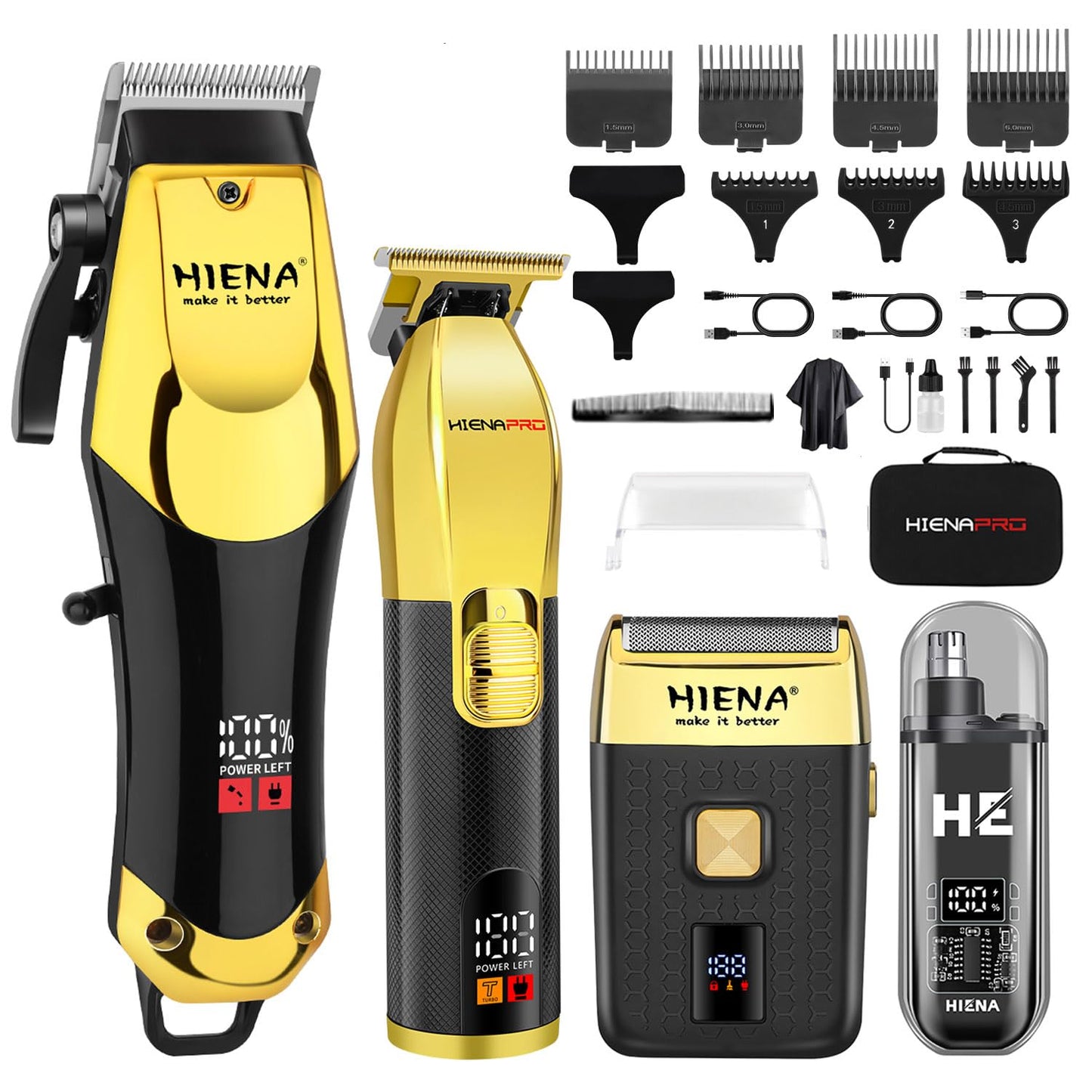 HIENA PRO Professional Hair Clipper Set, Cordless Barber Kit and Hair Cutting Set, Electric Foil Shavers and Beard Trimmers, Rechargeable Ear, Nose Hair Trimmer Set & Facial Grooming Tool