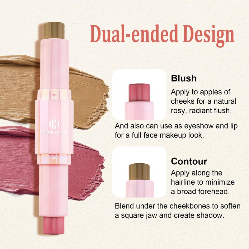 Color Nymph Blush Contour Stick, Cream Blush & Contour Matte Texture Double-end Stick Multiuse Blusher with Butter Bronzer For Cheeks Eyes Lip Vegan & Cruelty-Free - 03# Morocco Plum
