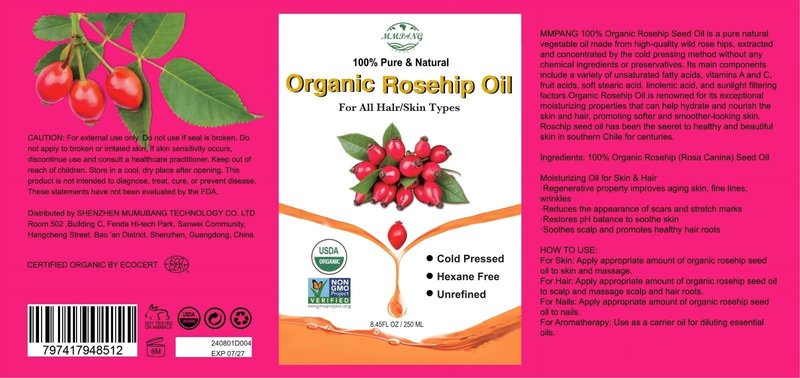MMPANG Rosehip Seed Oil for Face, 100% Pure Natural Organic Rosehip Oil Cold Pressed Unrefined Facial Oil for Anti-Aging, Acne Scar, Moisturizing Skin Hair Care (No Dropper, 8.45oz/250ml)